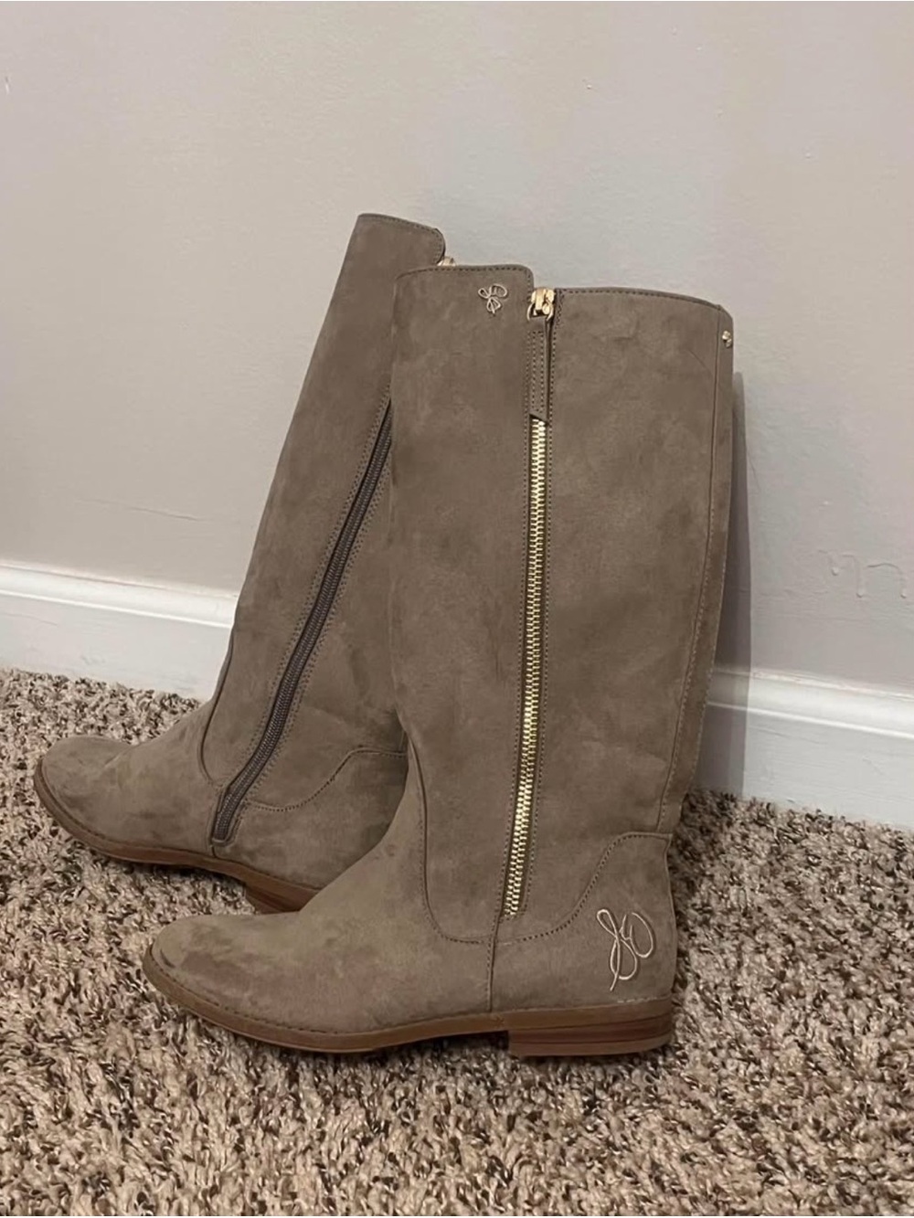 Sam Edelman Girls Taupe Knee-High Boots with Gold Zip